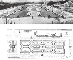 「建築と社会」1934（昭和9）年4月号特集『公園』「新天王寺公園グラフ」より「沈床花壇」
